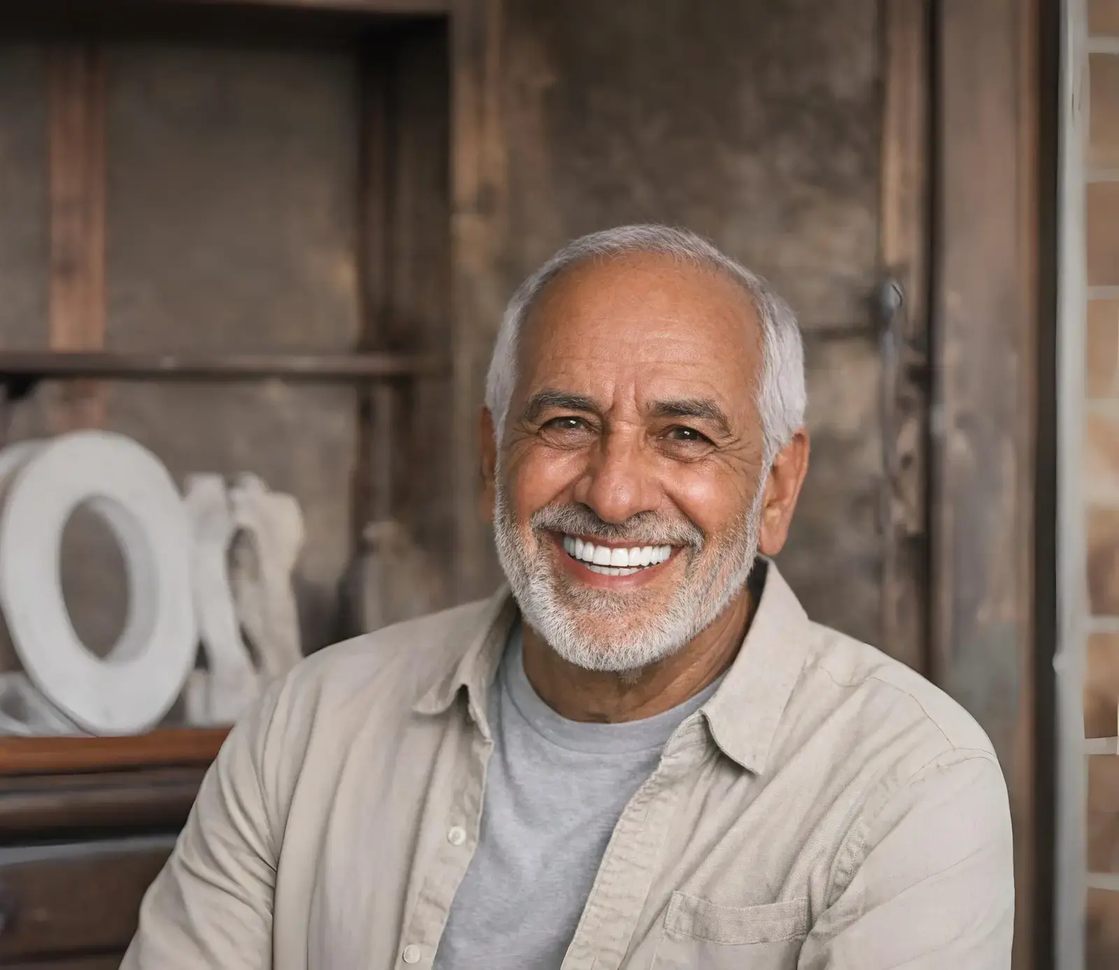 Patient with a restored smile after dental implant and crown treatment at Sierra Springs Dental